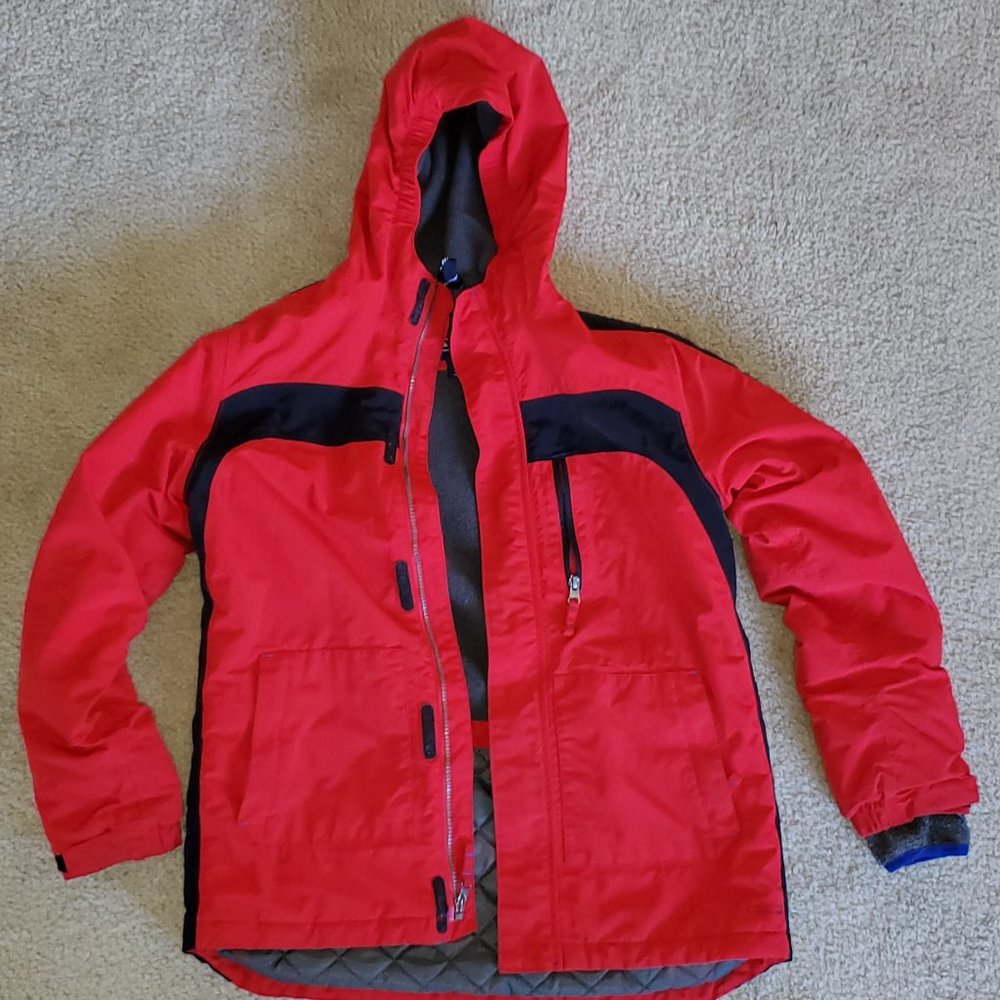 Lands End boys squall fleece lined winter jacket size L 14-16 Red/Black - Picture 1 of 6